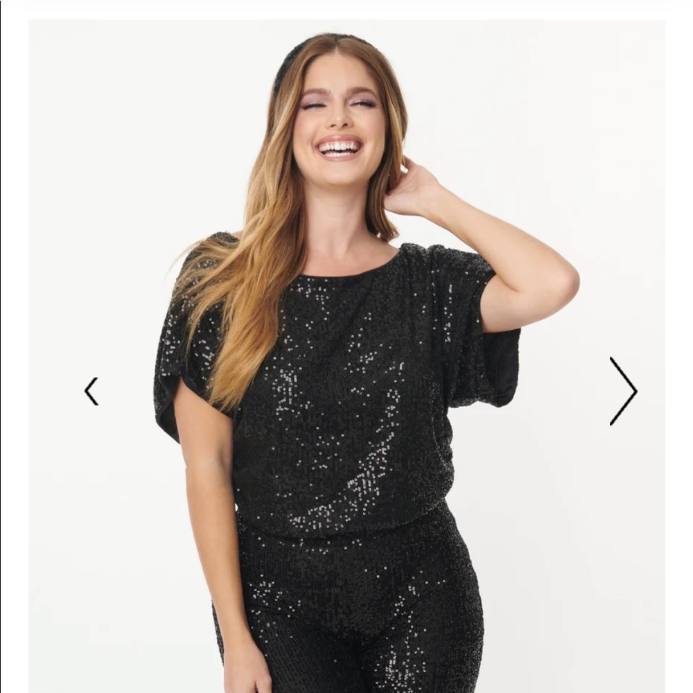 NWT retro black sequin crop top from unique vintage